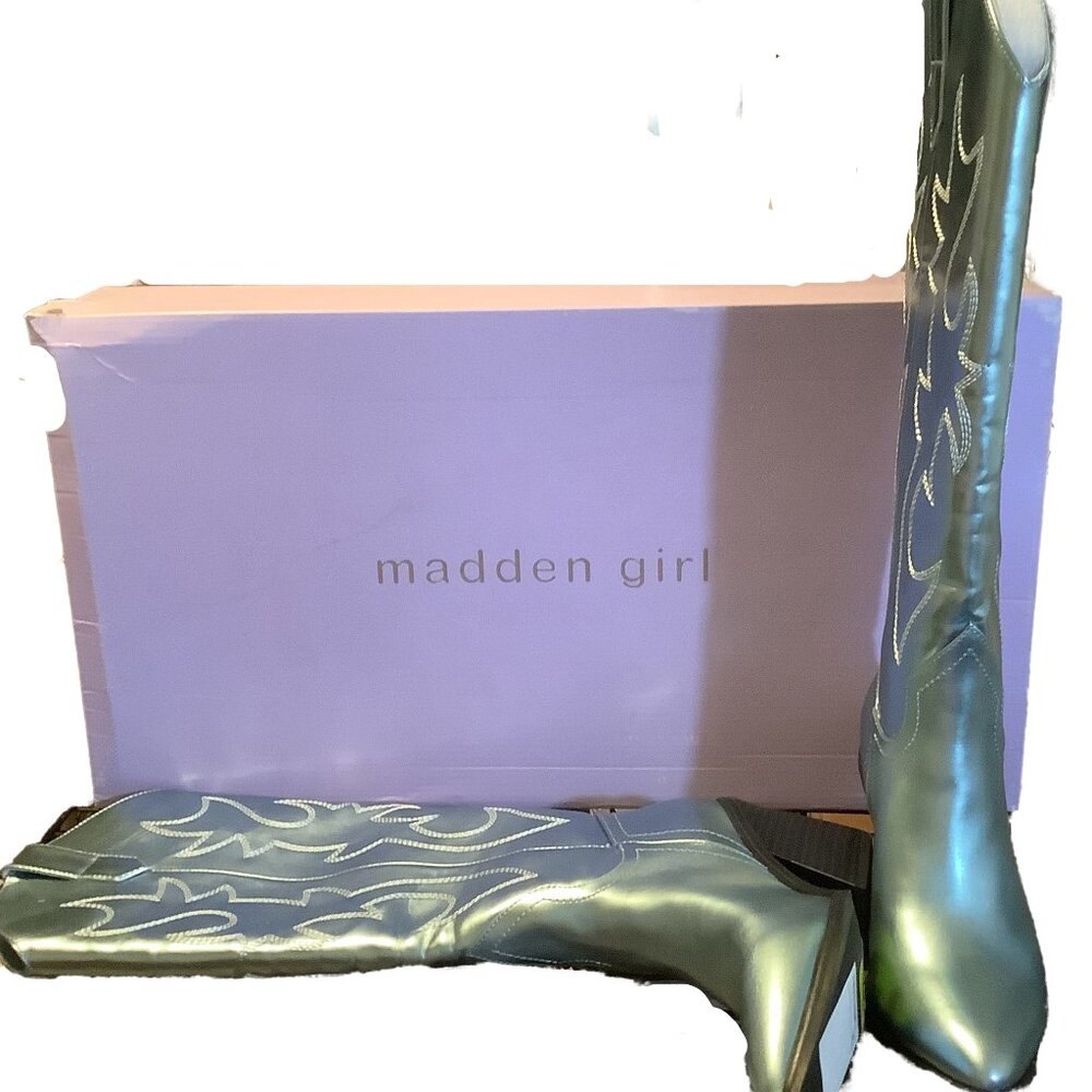 NIB Madden Girl Blue Metallic Cowboy Boots Size: 7